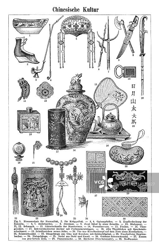 中国文化古老雕刻插图图片素材