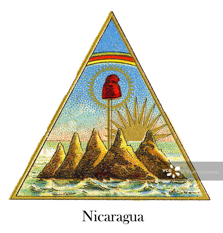 尼加拉瓜国徽的古老雕刻插图图片素材
