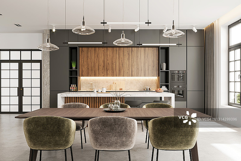 现代公寓餐厅室内设计图片素材