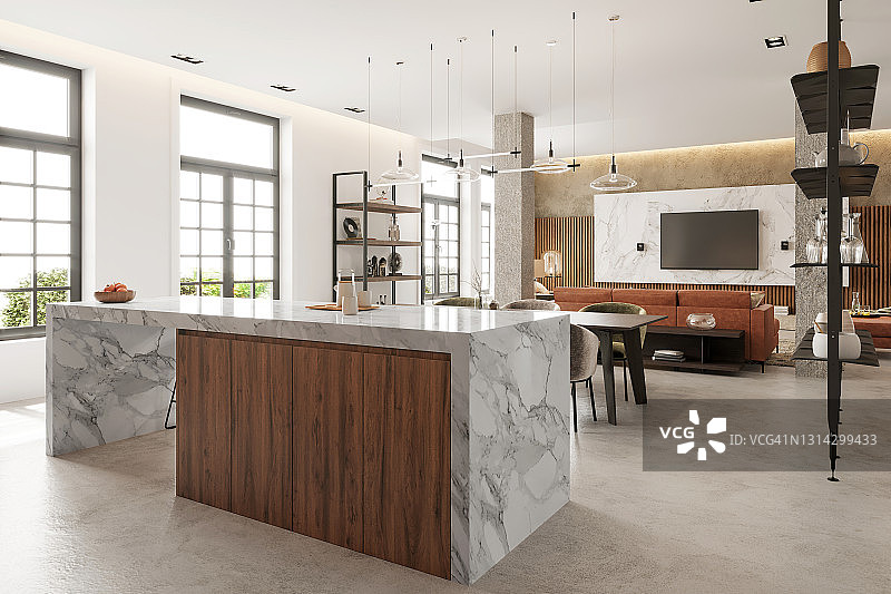 现代开放式公寓室内设计图片素材