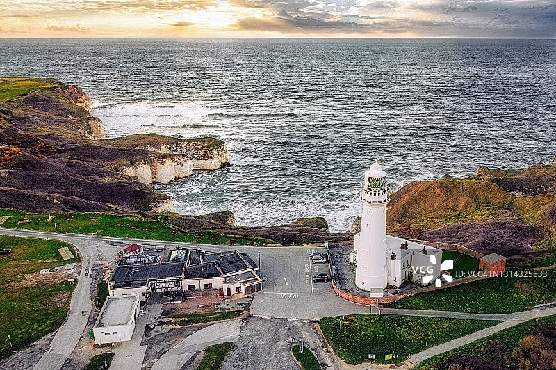 英国东约克郡布里德灵顿附近的弗兰伯勒角灯塔图片素材