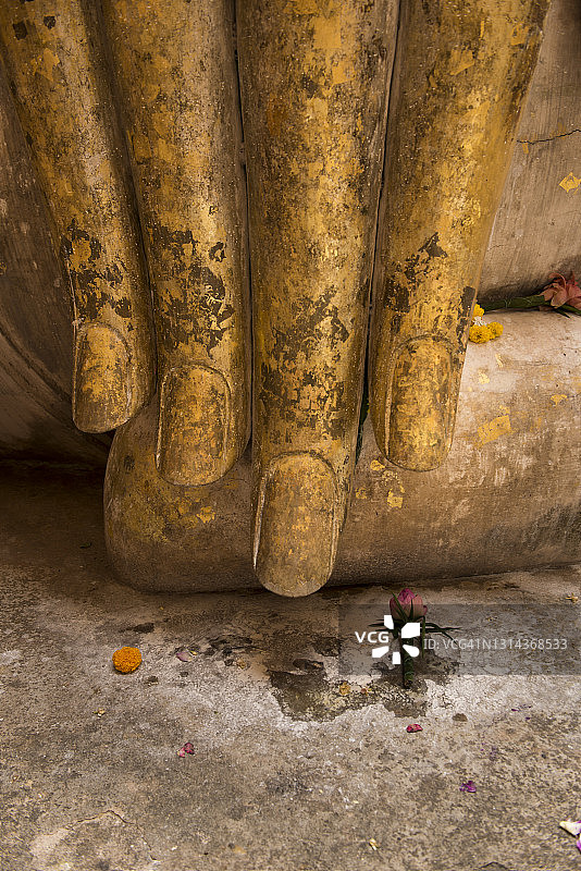 柴春寺大佛阿查那佛之手，贴满金箔图片素材