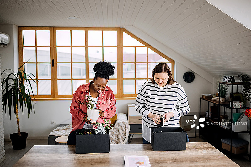 年轻的创业者搬进新办公室图片素材