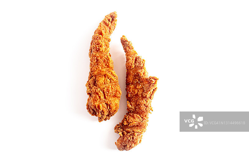 两条炸鸡柳，白色背景上孤立图片素材