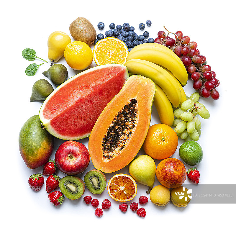 白色背景上的新鲜有机水果图片素材