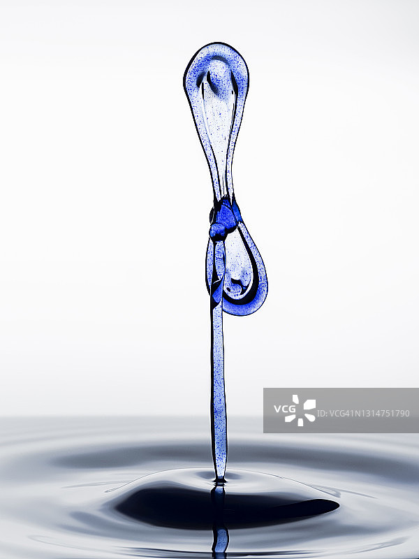 蓝色水滴（水蘑菇）在白色背景上的碰撞图片素材