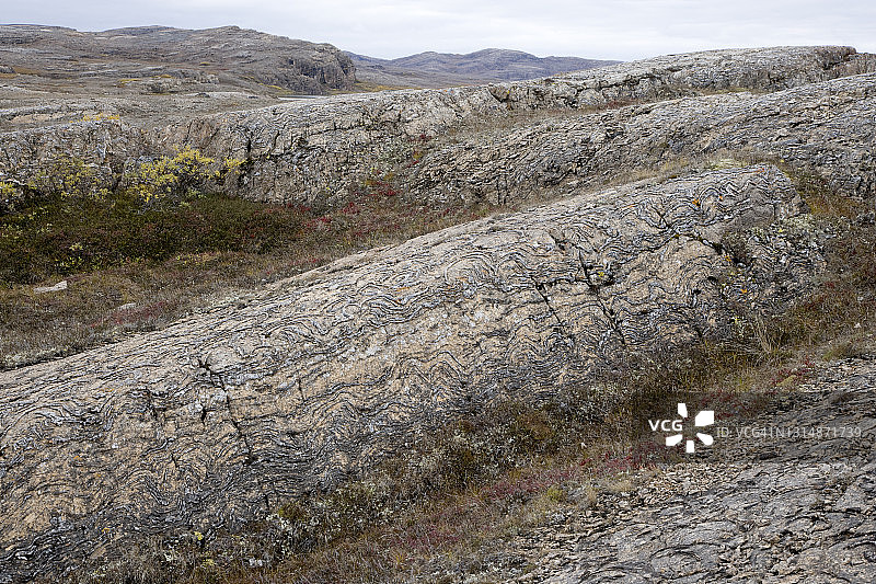 加拿大北极地区的古老叠层石岩层图片素材