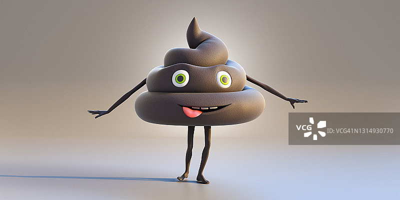 便便表情符号，有胳膊和腿，吐着舌头站在纯色背景前图片素材