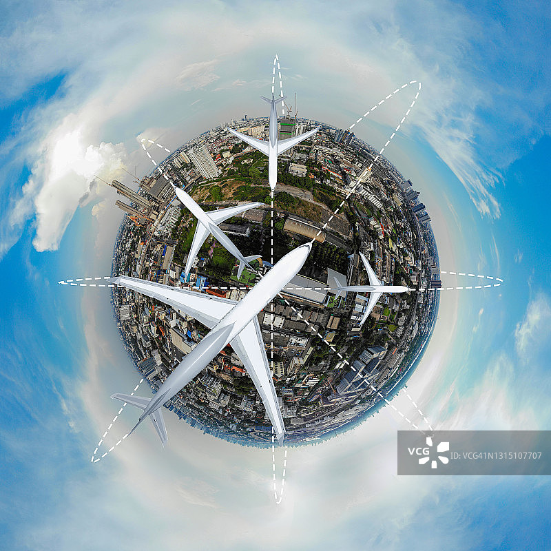 飞往目的地的飞机航线航拍图片素材