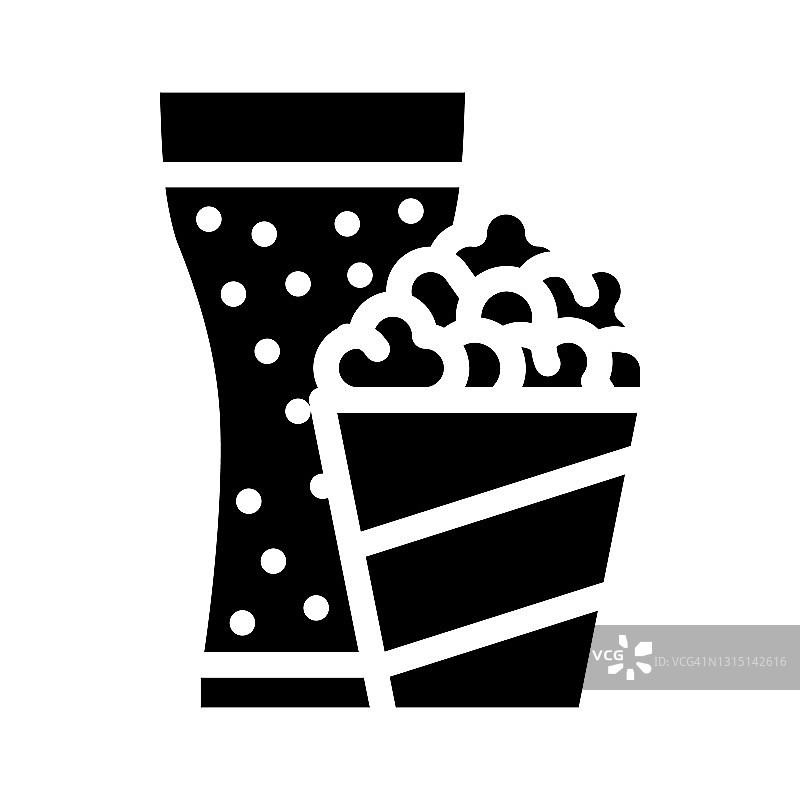爆米花小吃和饮料杯字形图标矢量图图片素材