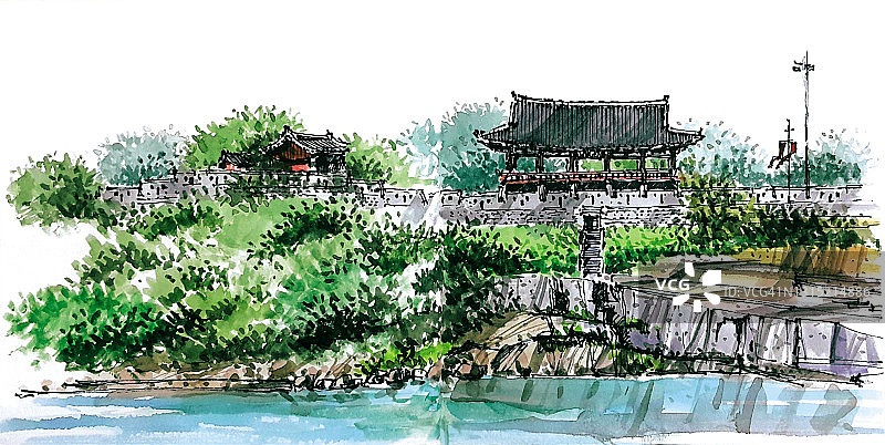 韩国晋州晋州城内的矗石楼图片素材
