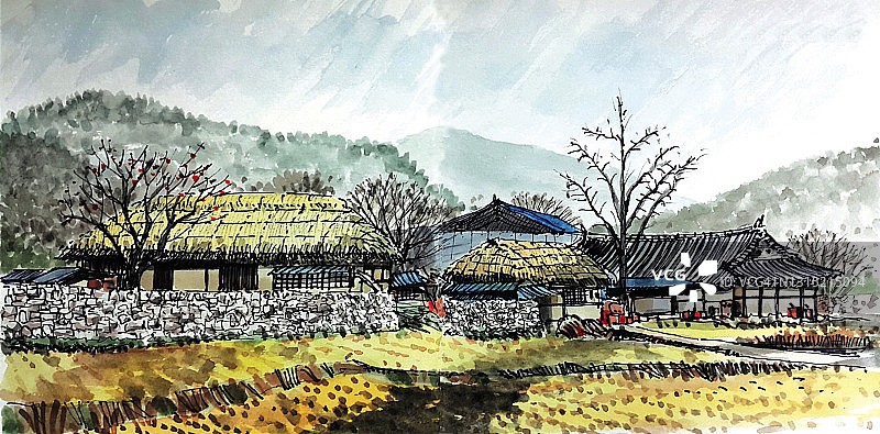 韩国牙山外岩里村风光图片素材