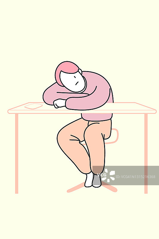 一个百无聊赖的男人俯卧在桌子上图片素材