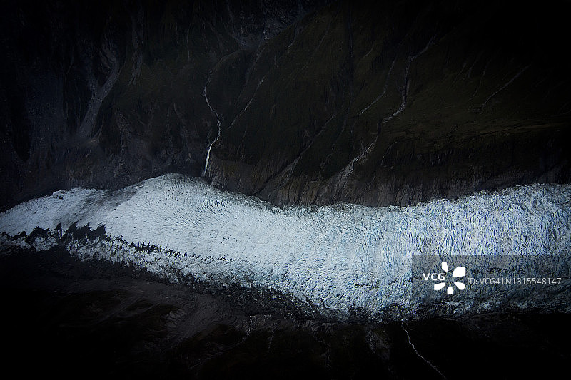 新西兰弗朗茨·约瑟夫冰川的航拍景色图片素材