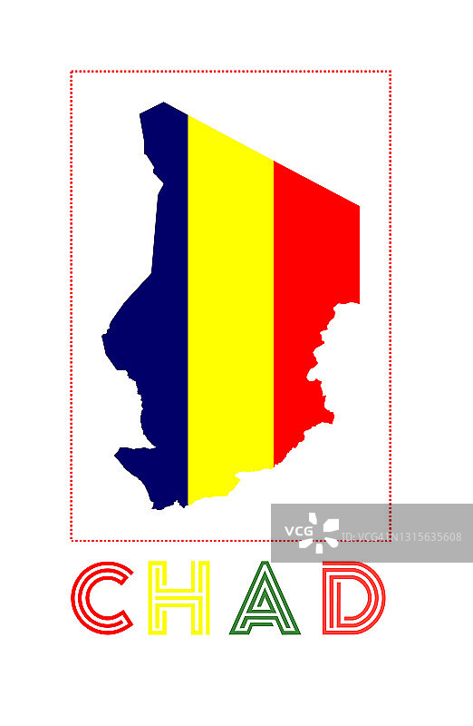 乍得Logo。带有国家名称和国旗的乍得地图图片素材