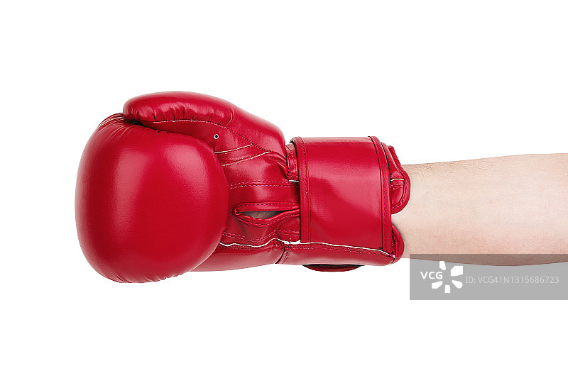 白色背景上男士手中的红色拳击手套图片素材
