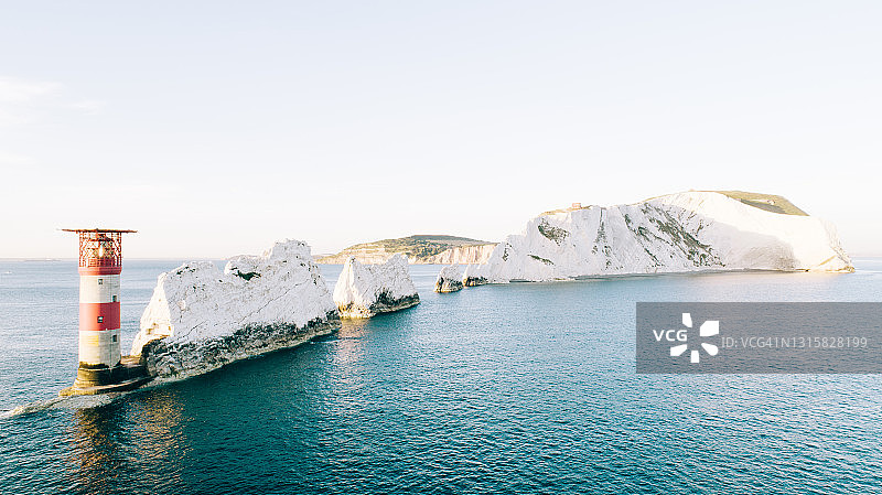 怀特岛针状灯塔的航拍日景图片素材