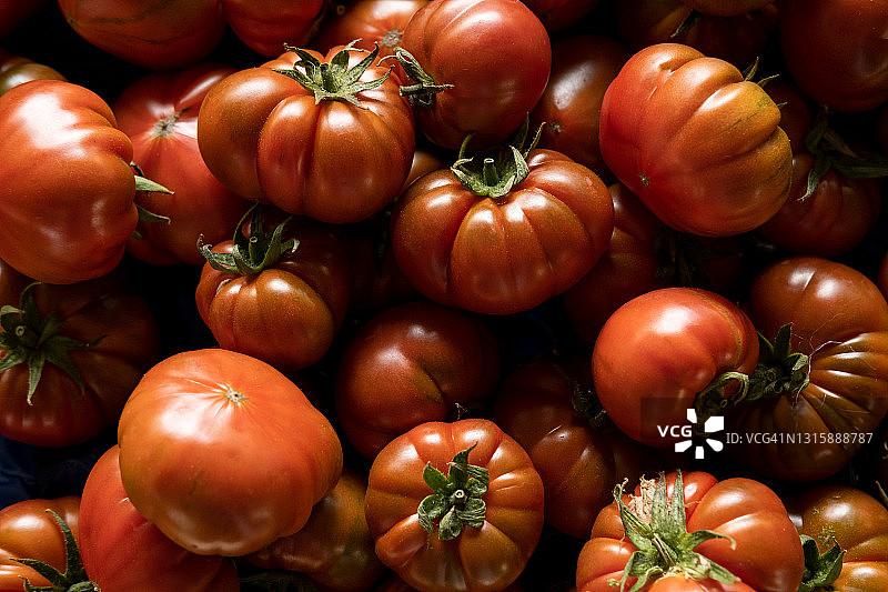 食物背景：当地农贸市场上的成熟红番茄图片素材