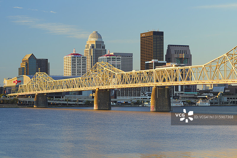 克拉克纪念桥 + 路易斯维尔天际线 - 肯塔基州图片素材