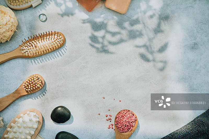 零浪费的自我护理和水疗套装俯视图图片素材