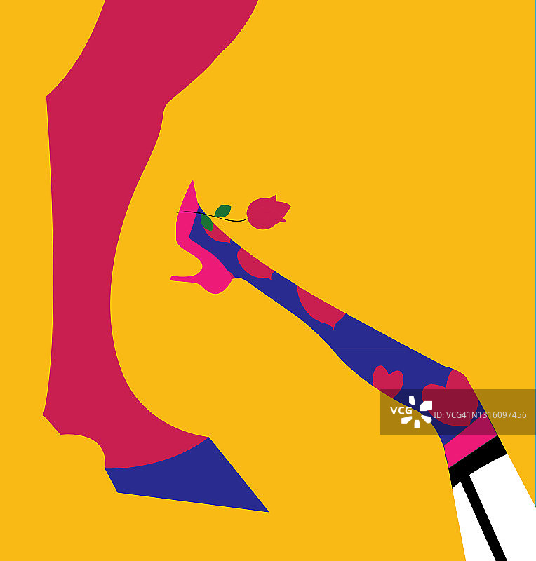 马腿和歌舞女郎腿及鞋子上的玫瑰插画图片素材