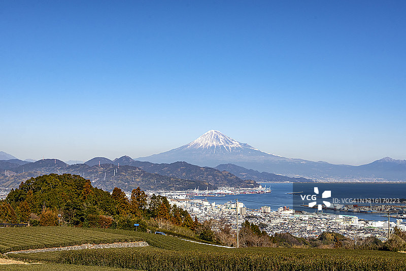 日本静冈县，日本富士山和茶园图片素材
