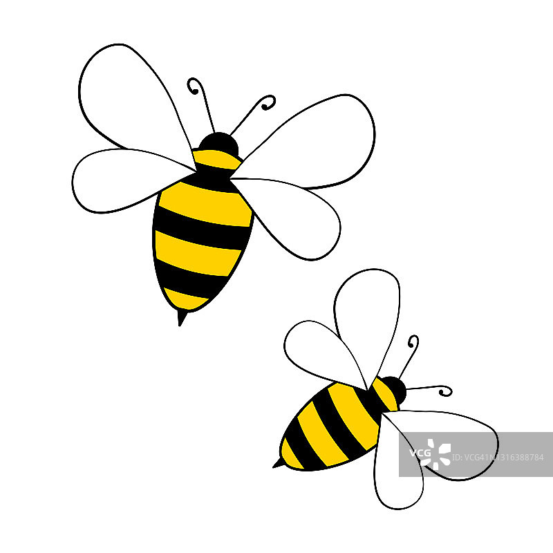 卡通蜜蜂吉祥物，小蜜蜂飞行，黄蜂集合，矢量角色，邀请卡模板设计，涂鸦风格图片素材