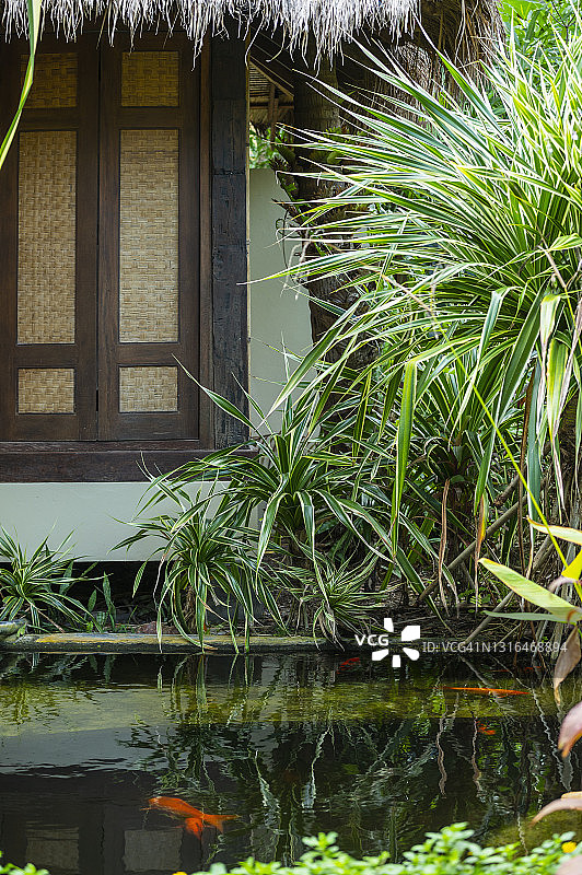 帕岸岛热带房屋前部的细节图片素材