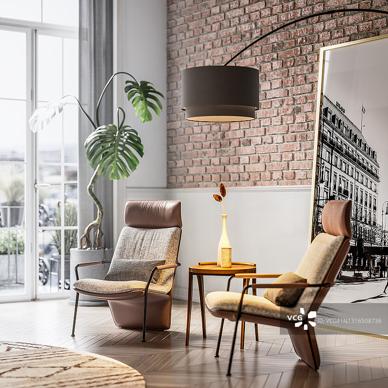 客厅中的美丽扶手椅3D渲染图片素材