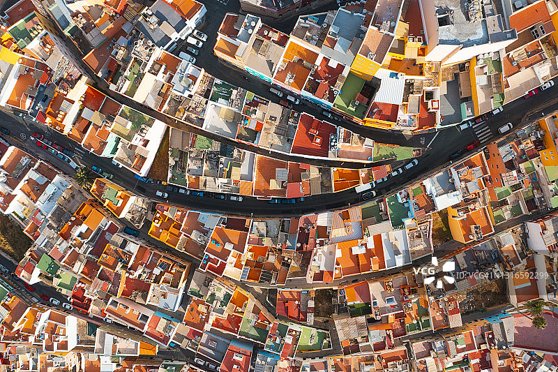 西班牙大加那利岛拉斯帕尔马斯彩色房屋航拍图片素材