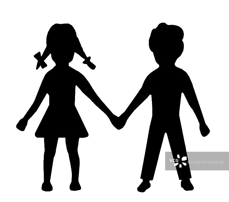 两个儿童的轮廓剪影图片素材