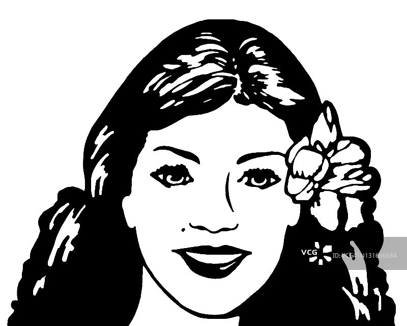 头发上戴着花的女人图片素材