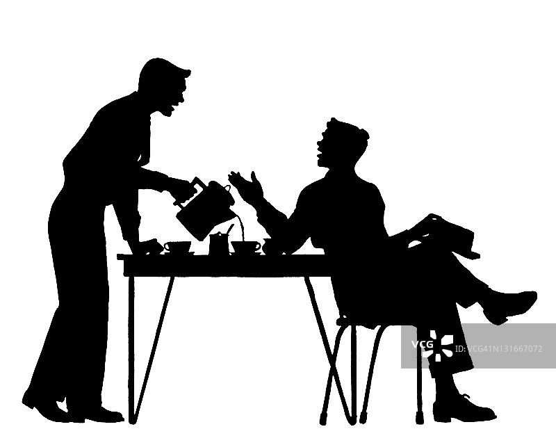 喝咖啡交谈的男人剪影图片素材