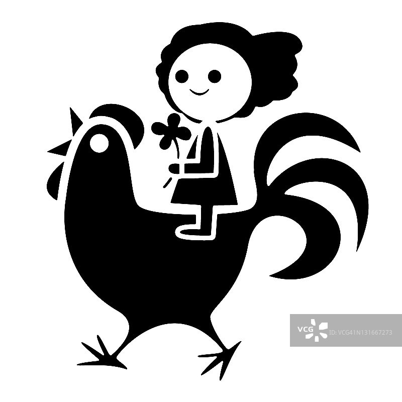 女孩骑着鸡图片素材