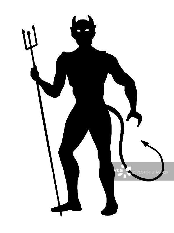 手持干草叉的恶魔轮廓图片素材