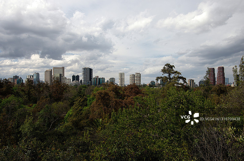 从查普尔特佩克公园（Bosque de Chapultepec）望向墨西哥城波兰科区图片素材