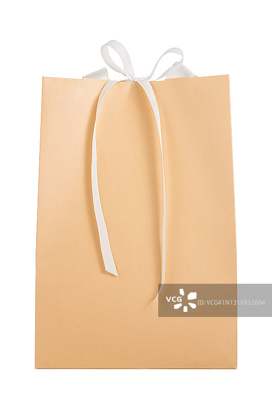 白色缎带蝴蝶结米色纸质礼品袋图片素材