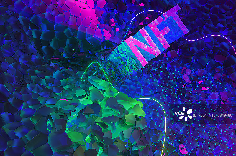 非同质化代币艺术：从岩石中提取的NFT加密货币字母3D渲染插图图片素材