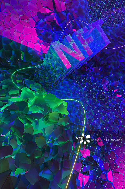 非同质化代币艺术：从岩石中提取的NFT加密货币字母3D渲染插图图片素材