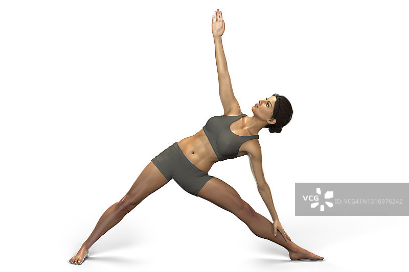 三角形瑜伽姿势的女人，插图图片素材