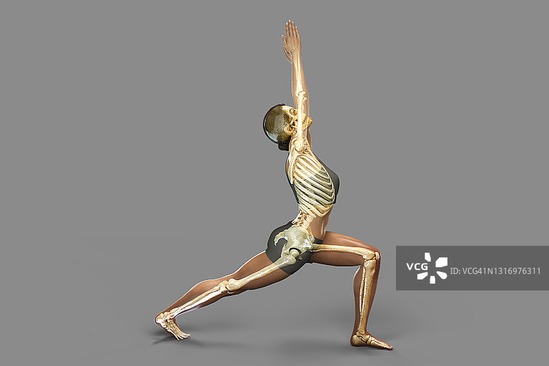 战士一式瑜伽姿势的女人，插图图片素材