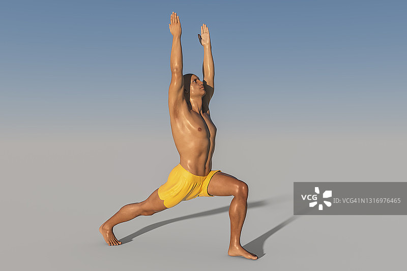 战士一式瑜伽姿势男人插画图片素材
