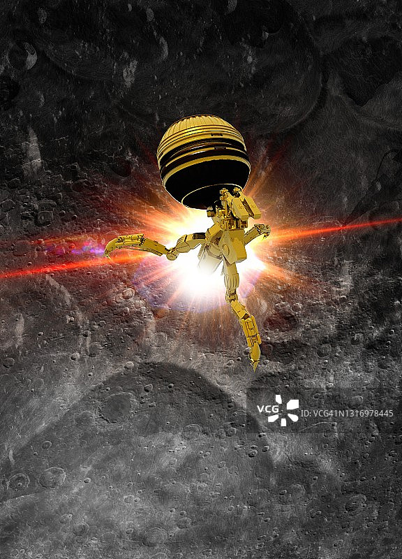 飞行在月球表面的车辆插画图片素材