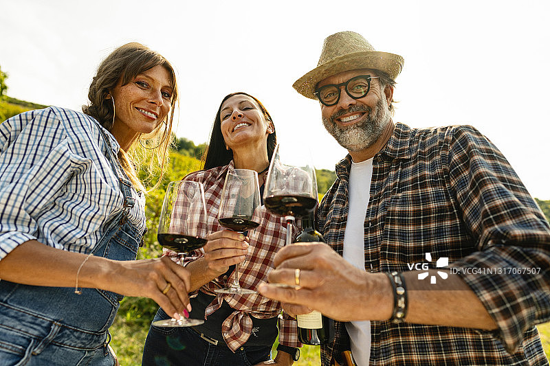 采摘葡萄酿酒：收获后放松，品尝一杯葡萄酒图片素材