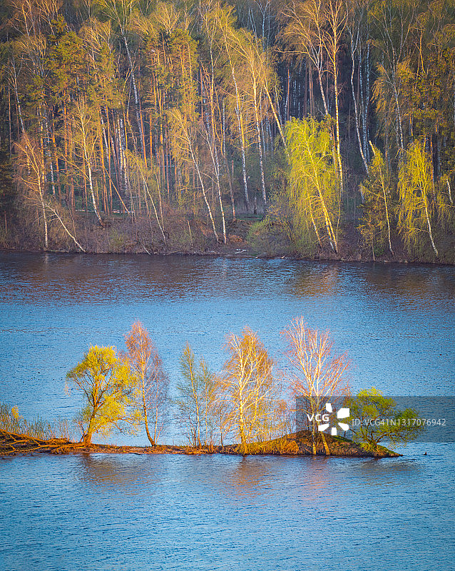 莫斯科河和春季森林的乡村风光图片素材