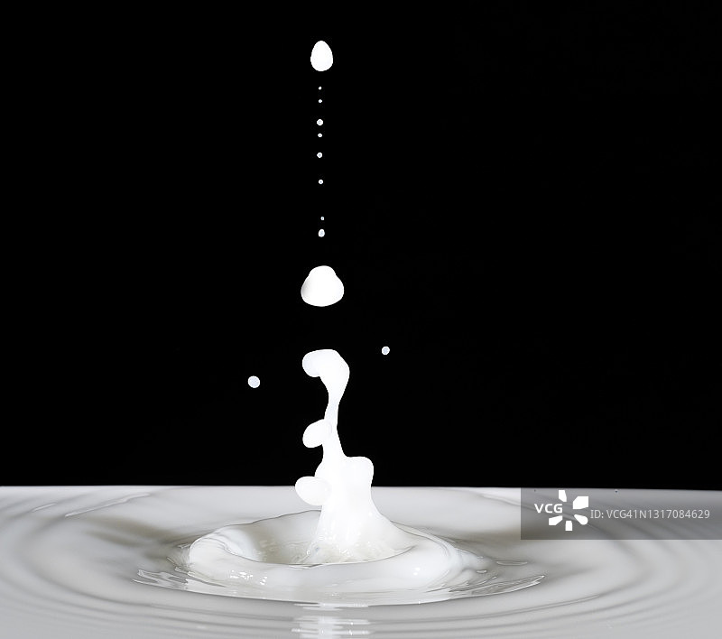 牛奶滴落在黑色背景上的碰撞和冲击图片素材