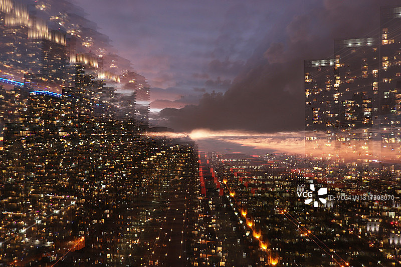 星体投射：城市景观维度的创意数据流图片素材