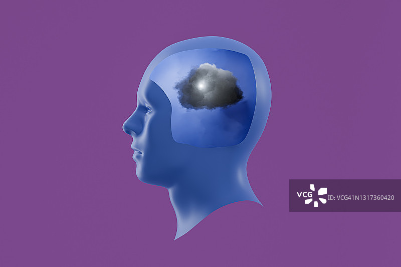 男性头部中被乌云遮蔽的阳光图片素材