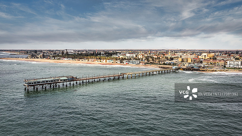 纳米比亚斯瓦科普蒙德市码头南大西洋无人机全景图片素材