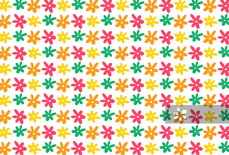 白色背景上的粉色、橙色和绿色花朵图片素材